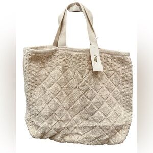NWT RAJ-Anthropologie Textured Chenille Tote – Cream Diamond Pattern